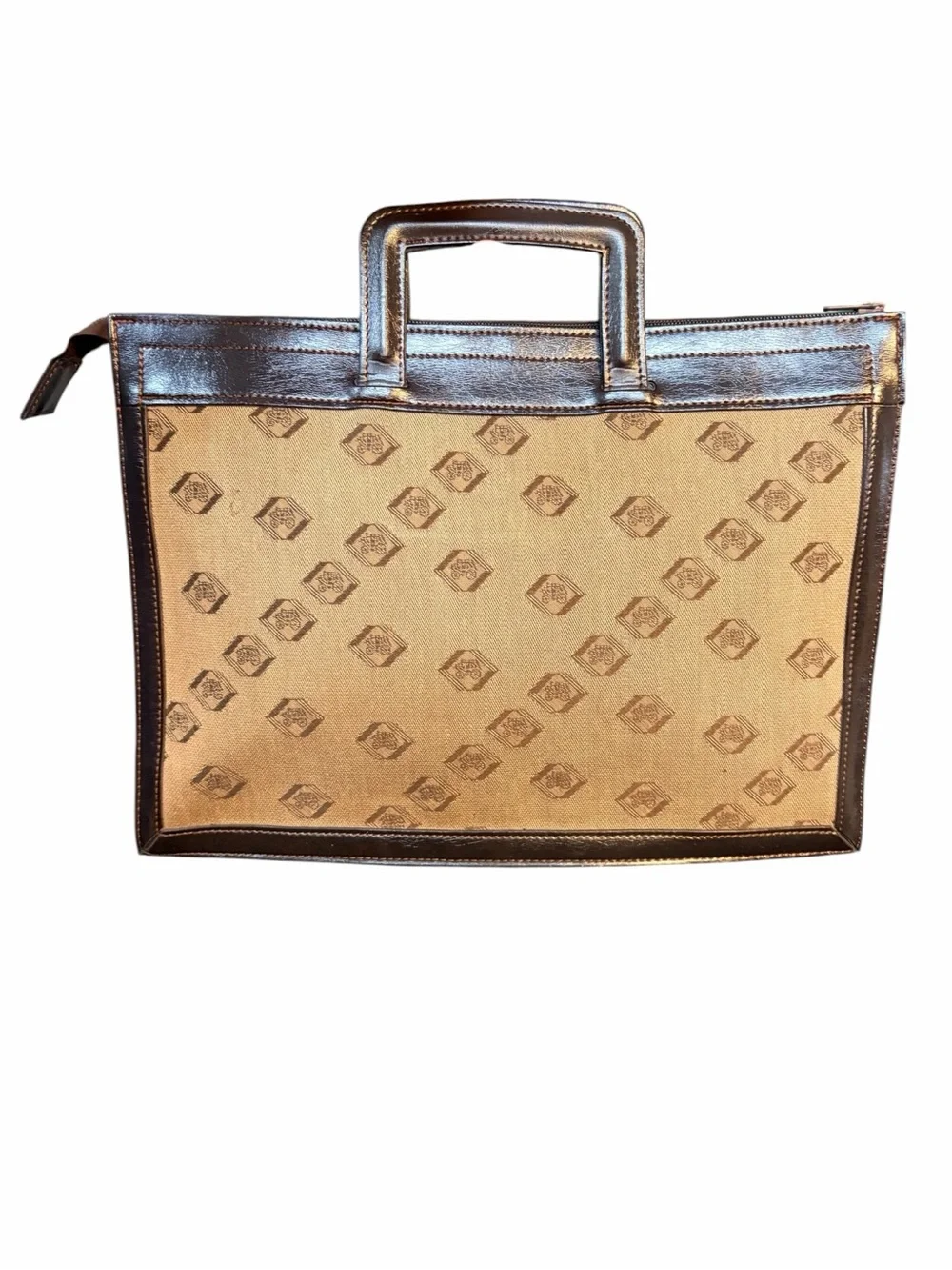 Vintage 1980’s Wells Fargo Canvas & Brown Landor Diamond Leather Trim Briefcase